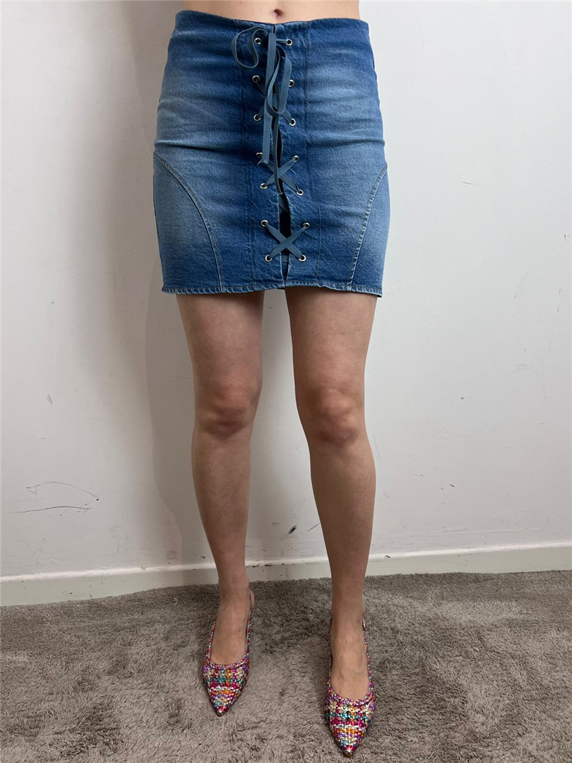 Mini Gonna Denim Strett Stringata - Haveone cod. GMA_Q129  color:denim