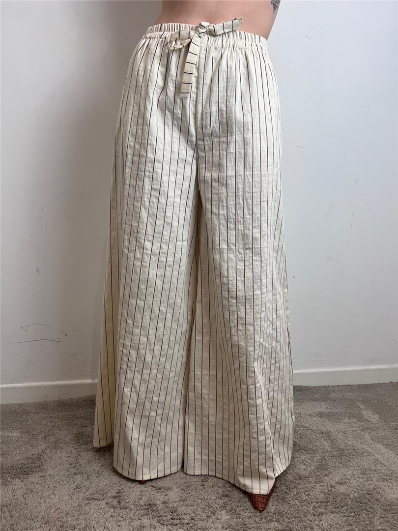 Pantalone Palazzo Gessato Con Coulisse - Vicolo cod. TAB1755  color:burro