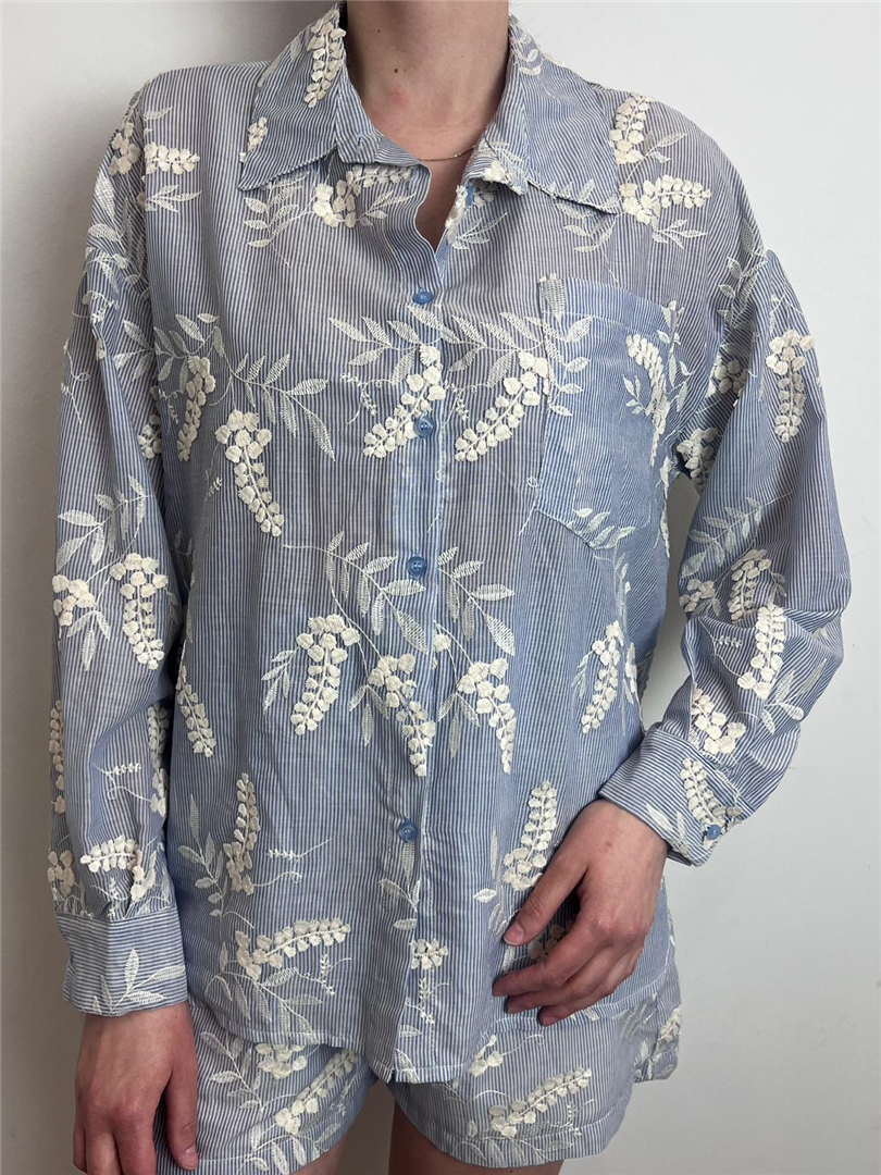 Camicia A Righe Con Ricami - Souvenir cod. D39V1454  color:azzurro