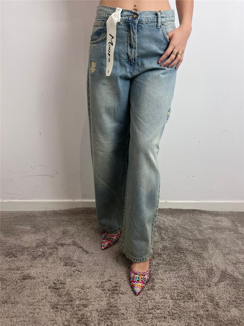 Jeans Moore Palazzo Con Strappi - Philia Loft cod. G02V0556  color:denim