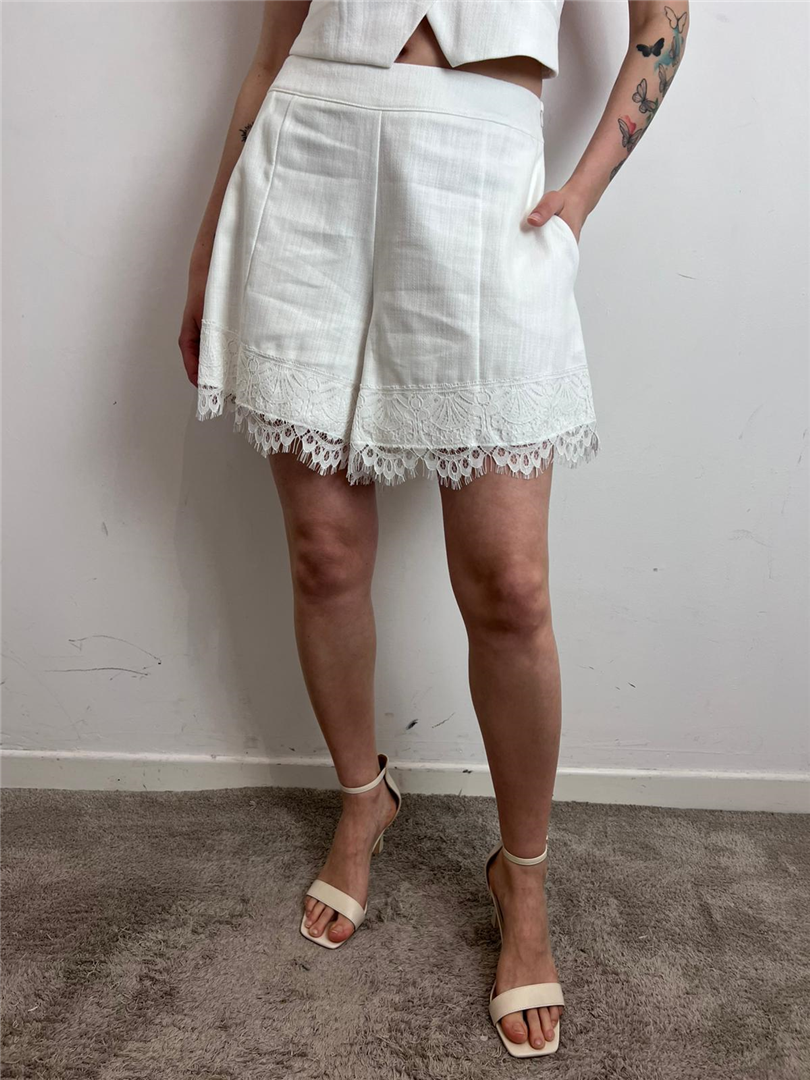 Shorts Tagli Dv E Dt Pizzo Fondo - Haveone cod. PMA_Q444  color:bianco