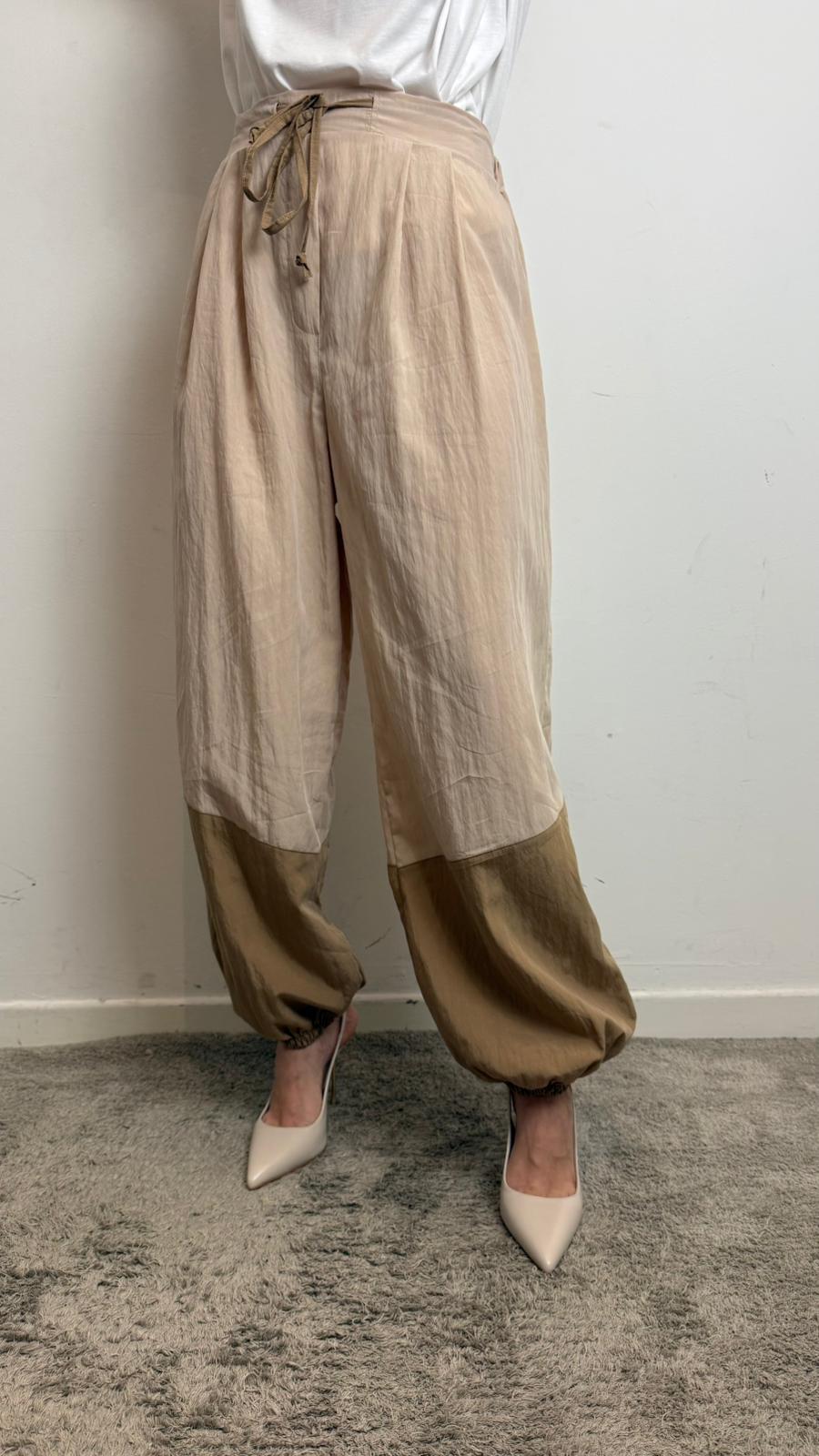 Pantalone Bicolor Con Elastico E Coulisse - Vicolo cod. TAB2075  color:cammello /beige