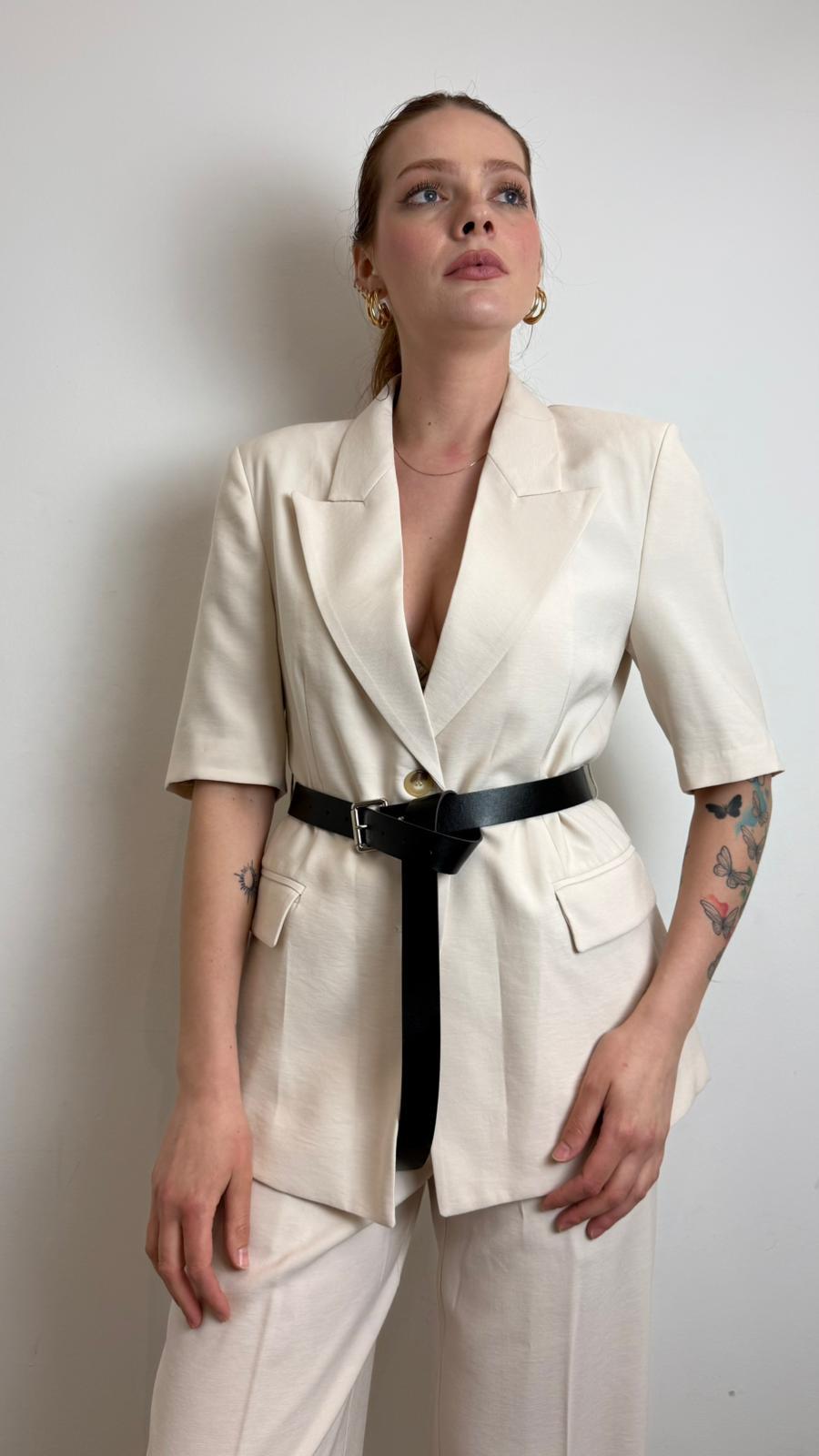 Blazer Mezza Manica Con Cintura - Vicolo cod. TAB1853  color:vaniglia