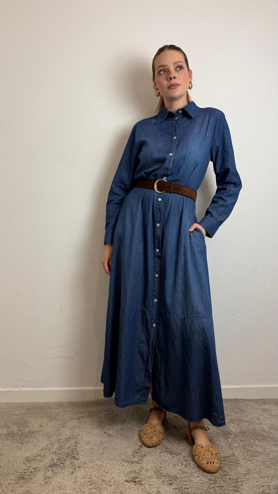 Abito Chemisier In Chambray Con Cintura - Vicolo cod. TAB2025  color:denim blu