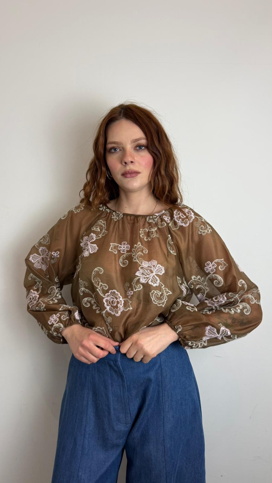 Blusa Ampia Con Maniche Lunghe - Please cod. C1OGEEN000  color:marrone/beige