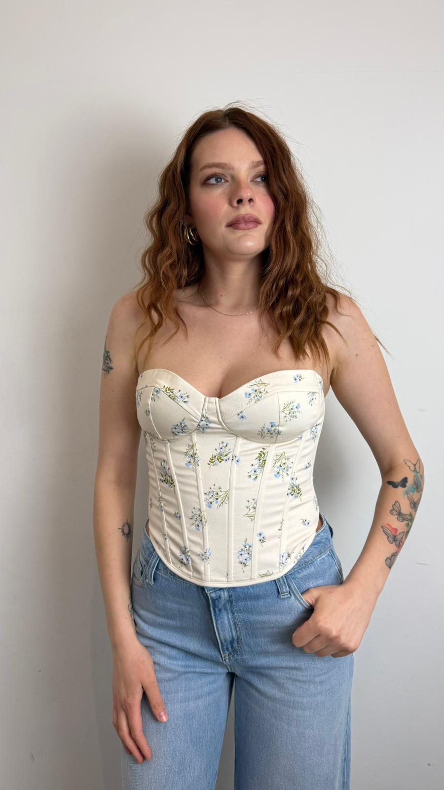 Top Bustier Stampa Floreale Con Scollo Cuore - Imperial cod. RJA9LOL  color:panna