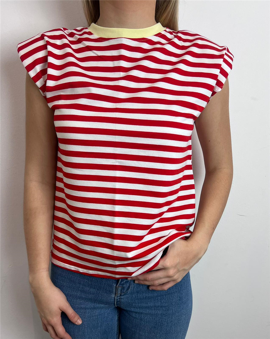 T Shirt Giromanica A Righe Con Spalline - Haveone cod. TSS_Q111  color:bianco/rosso