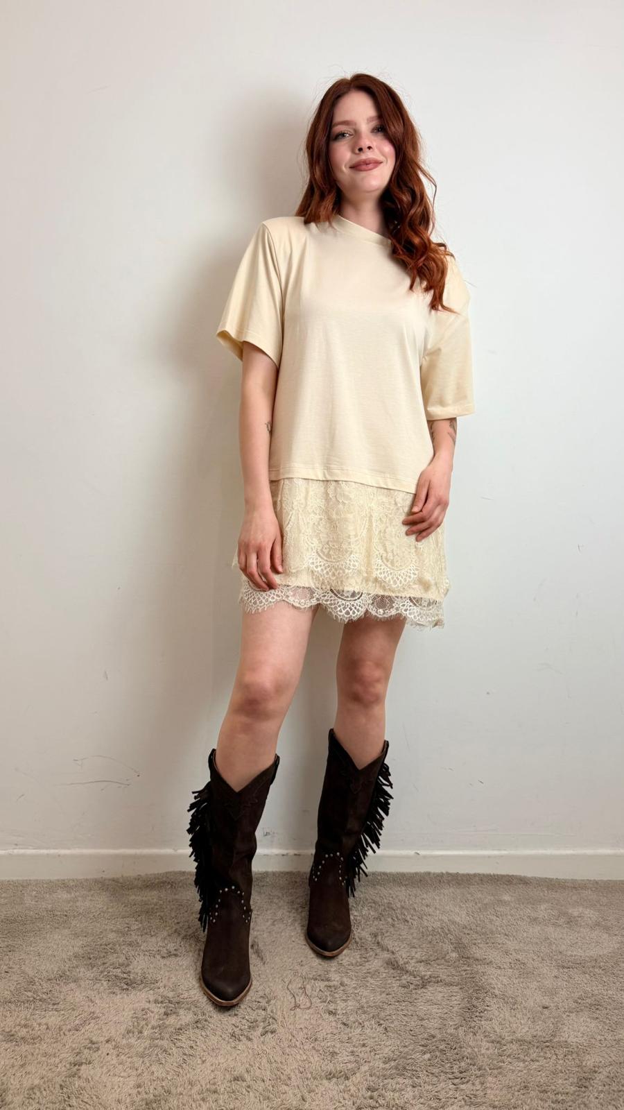 Abito Corto Con Spallina E Pizzo - Haveone cod. AVS_Q141  color:nocciola