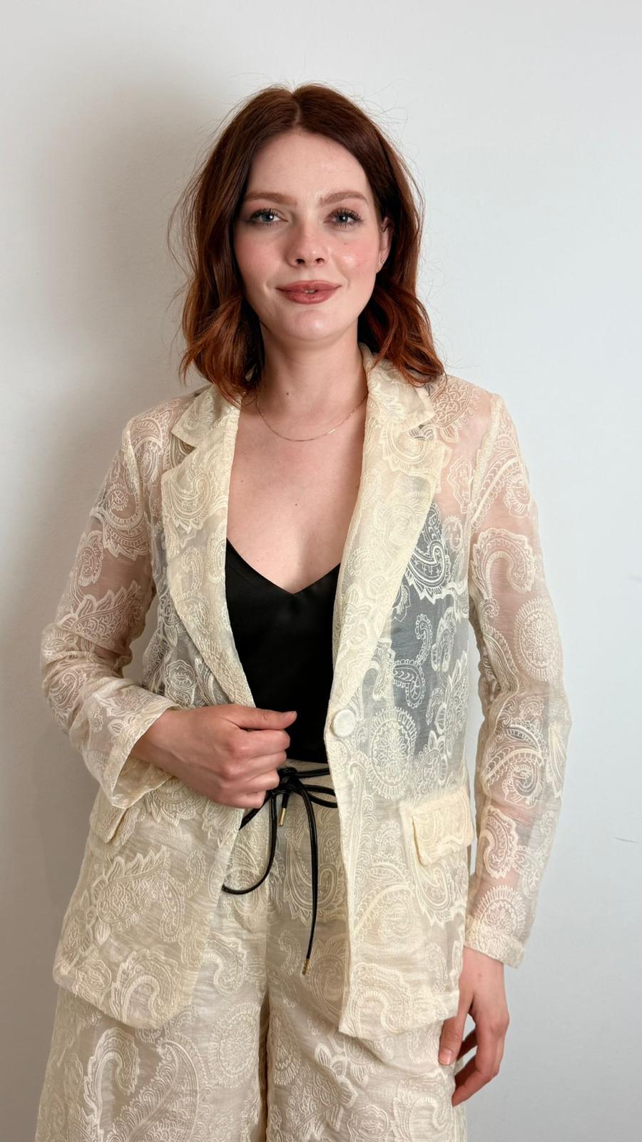 Blazer In Tulle Con Ricami - Souvenir cod. M39F0101  color:burro