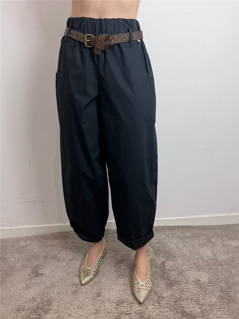 Pantalone In Popeline Con Cintura - Souvenir cod. M39F0148  color:nero