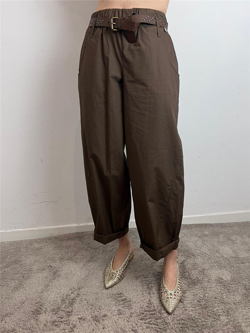 Pantalone In Popeline Con Cintura - Souvenir cod. M39F0148  color:cioccolato