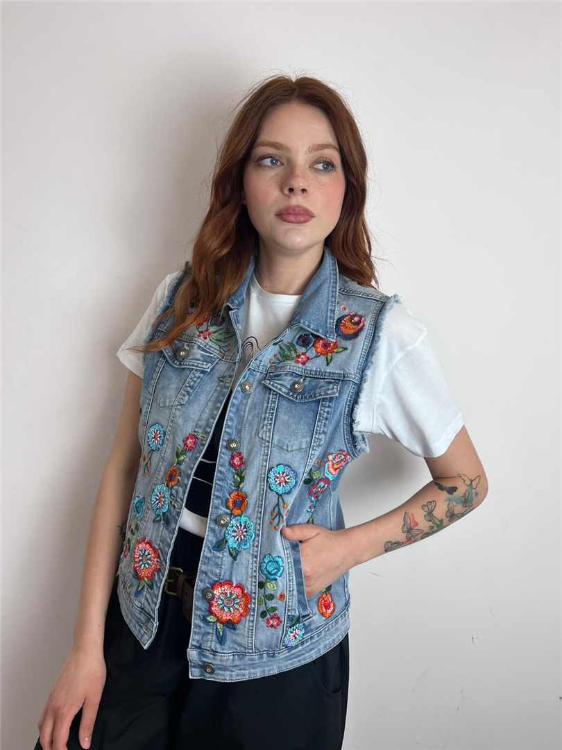 Gilet Denim Con Ricami - Souvenir cod. D39V1346  color:unica