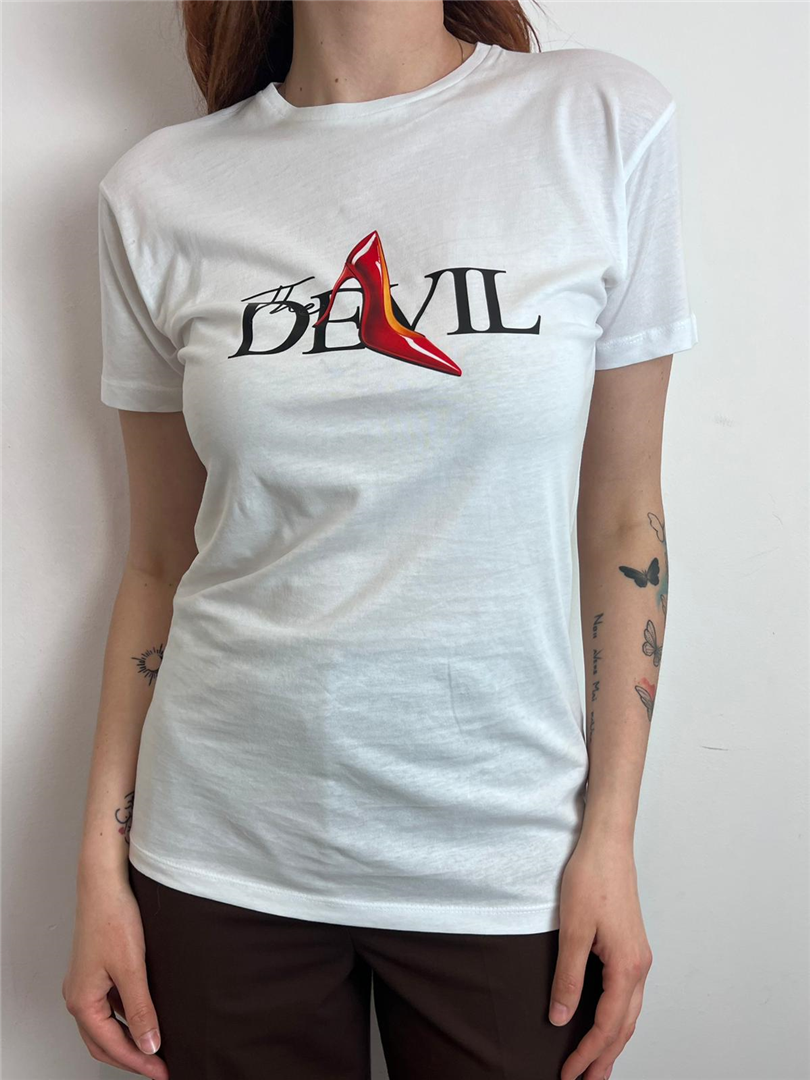 T Shirt Stampa The Devil Tacco Rosso - Souvenir cod. T39N1606  color:bianco