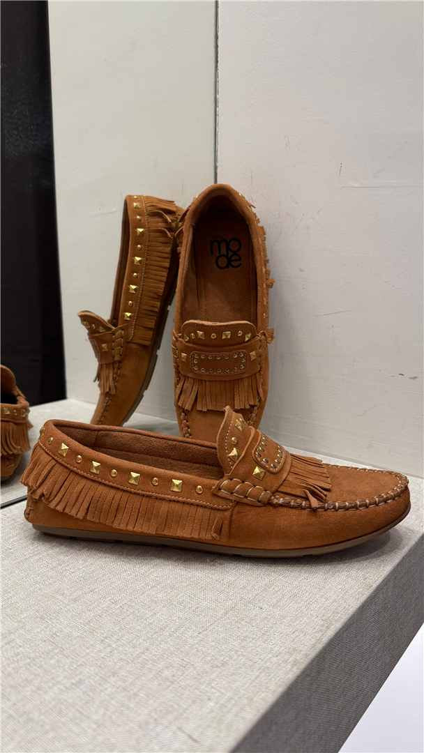 Mocassino Con Frange E Borchie - Ndo cod. 6022  color:cuoio