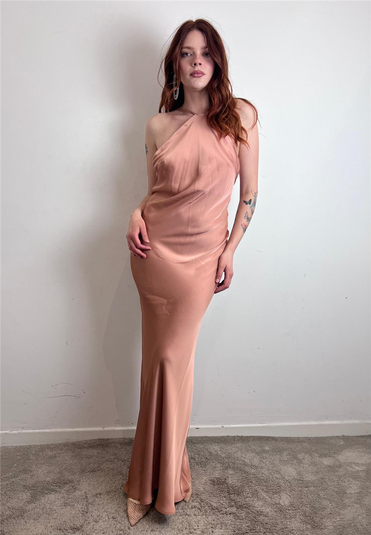 Querida Dress Abito Lungo Con Spalline Regolabili - Silence Limited cod. STAB018  color:mocha mousse
