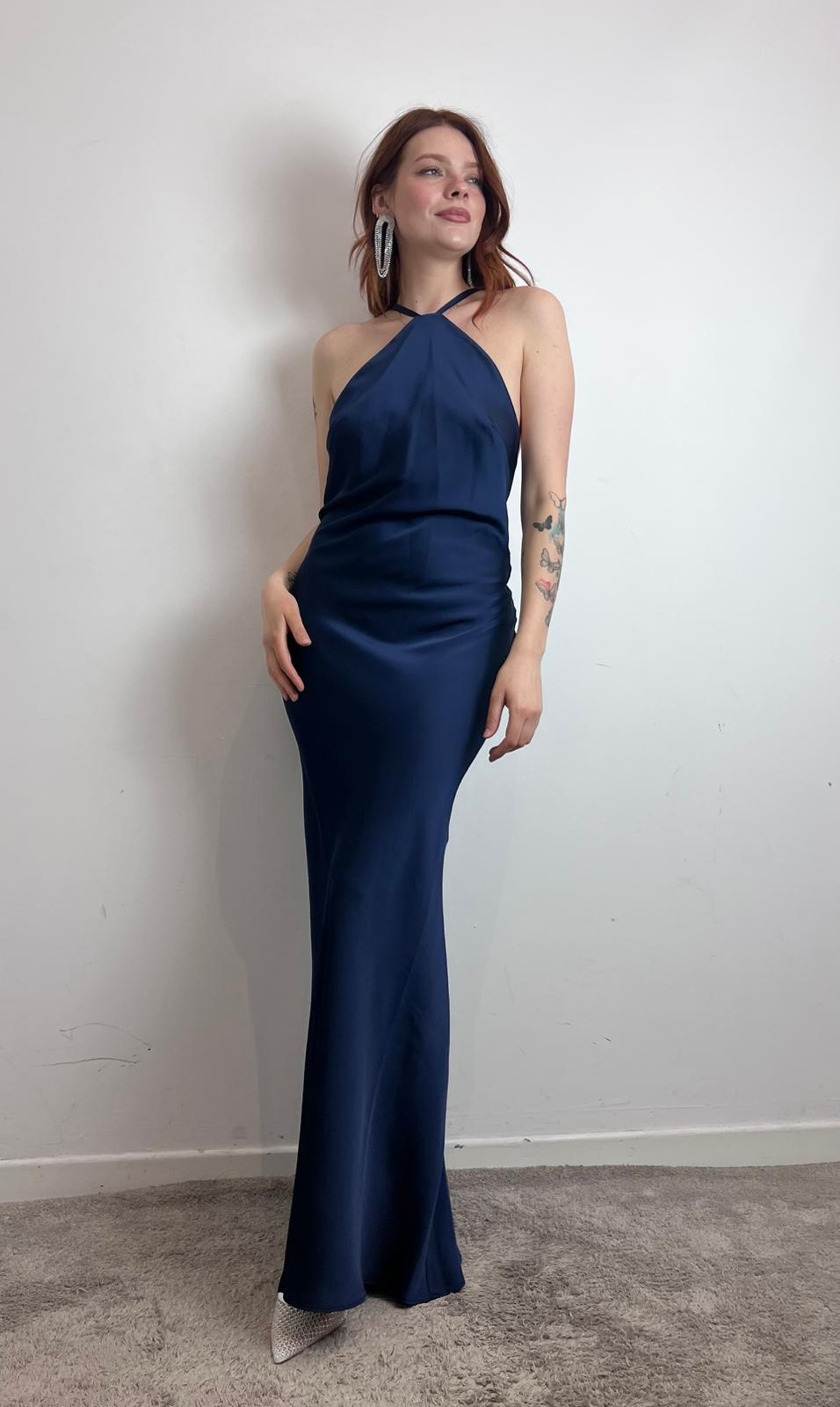Querida Dress Abito Lungocon Spalline Regolabili - Silence Limited cod. STAB018  color:navy