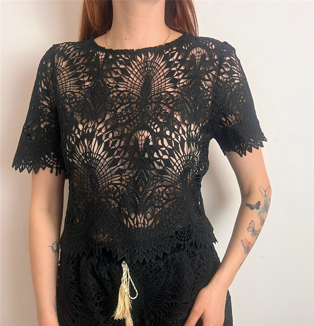 T Shirt Crop Macramè - Haveone cod. RMA_Q109  color:nero