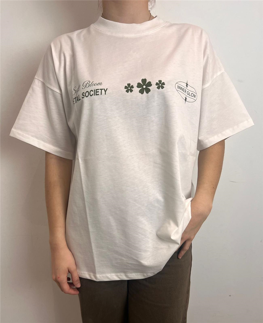 Tshirt Over Stampa Soft Bloom - Vicolo cod. RAB0841  color:naturale