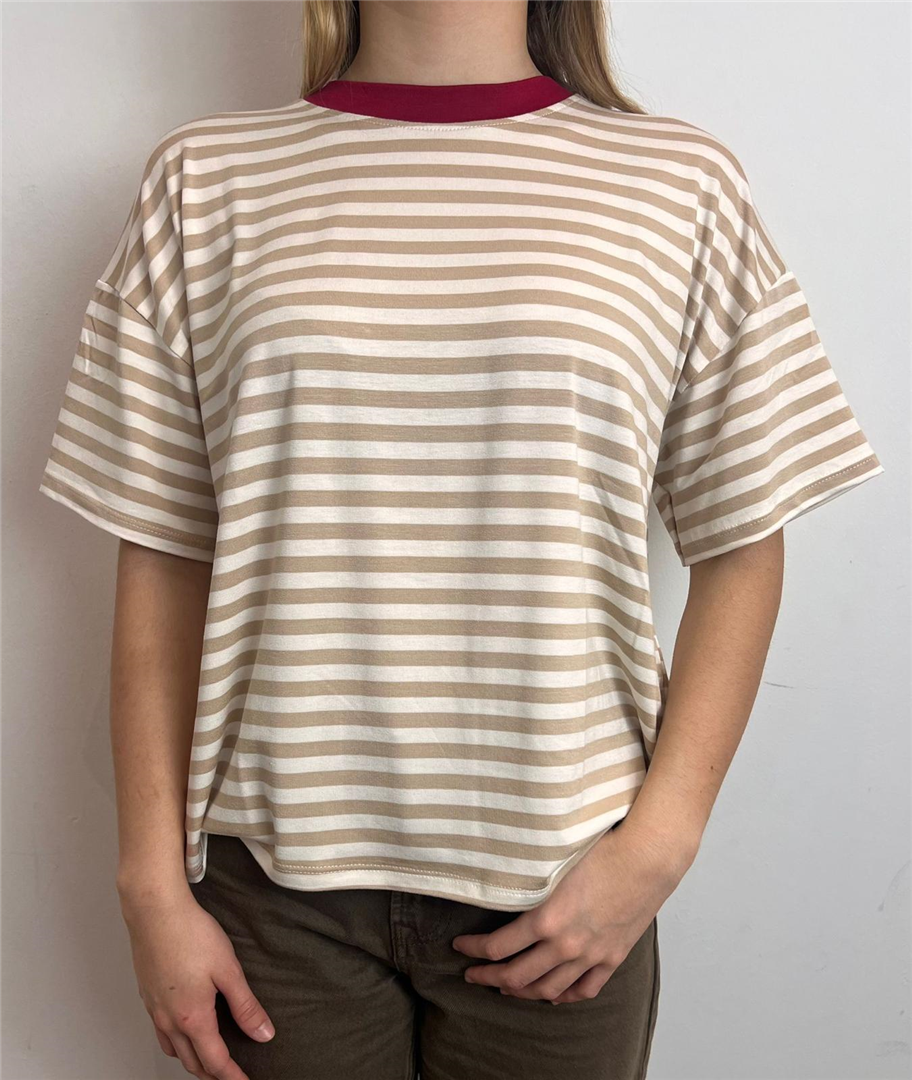Maglia M.manica Scatola Riga Collo Contrasto - Haveone cod. MJS_Q164  color:beige/panna/india
