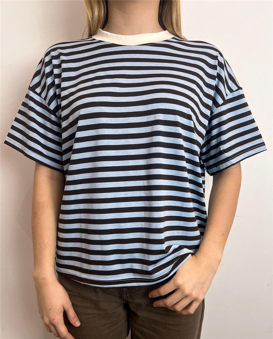 Maglia M.manica Scatola Riga Collo Contrasto - Haveone cod. MJS_Q164  color:celeste/moro/burro