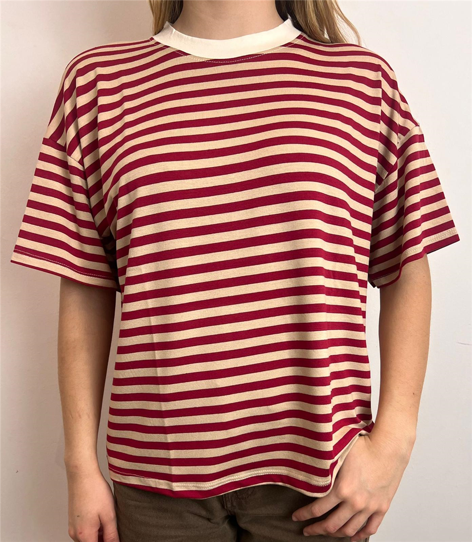 Maglia M.manica Scatola Riga Collo Contrasto - Haveone cod. MJS_Q164  color:burro/beige/india