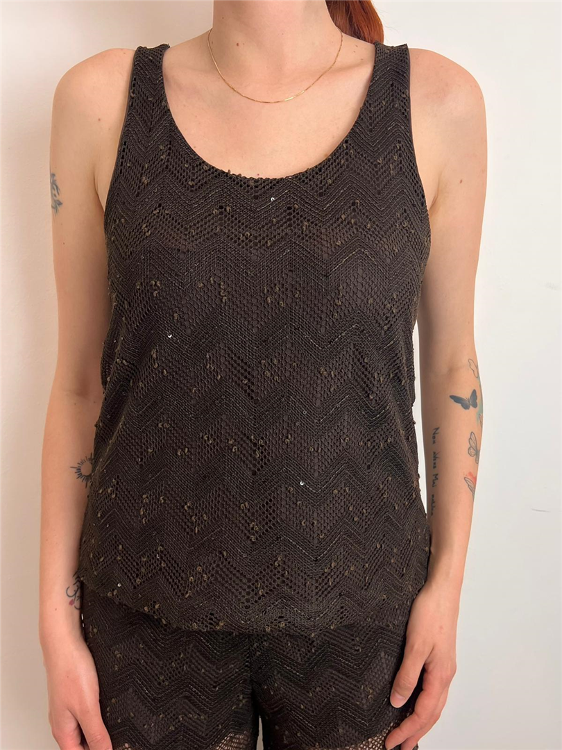 Canotta Traforata Con Paillettes - Vicolo cod. TAB2294  color:moro