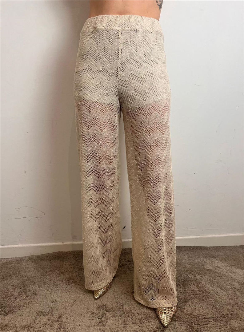 Pantalone Traforato Con Paillettes - Vicolo cod. TAB2295  color:burro