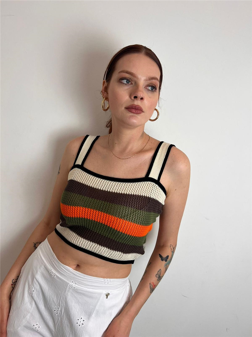 Canotta Crochet A Righe - Vicolo cod. 7AB7096  color:nero