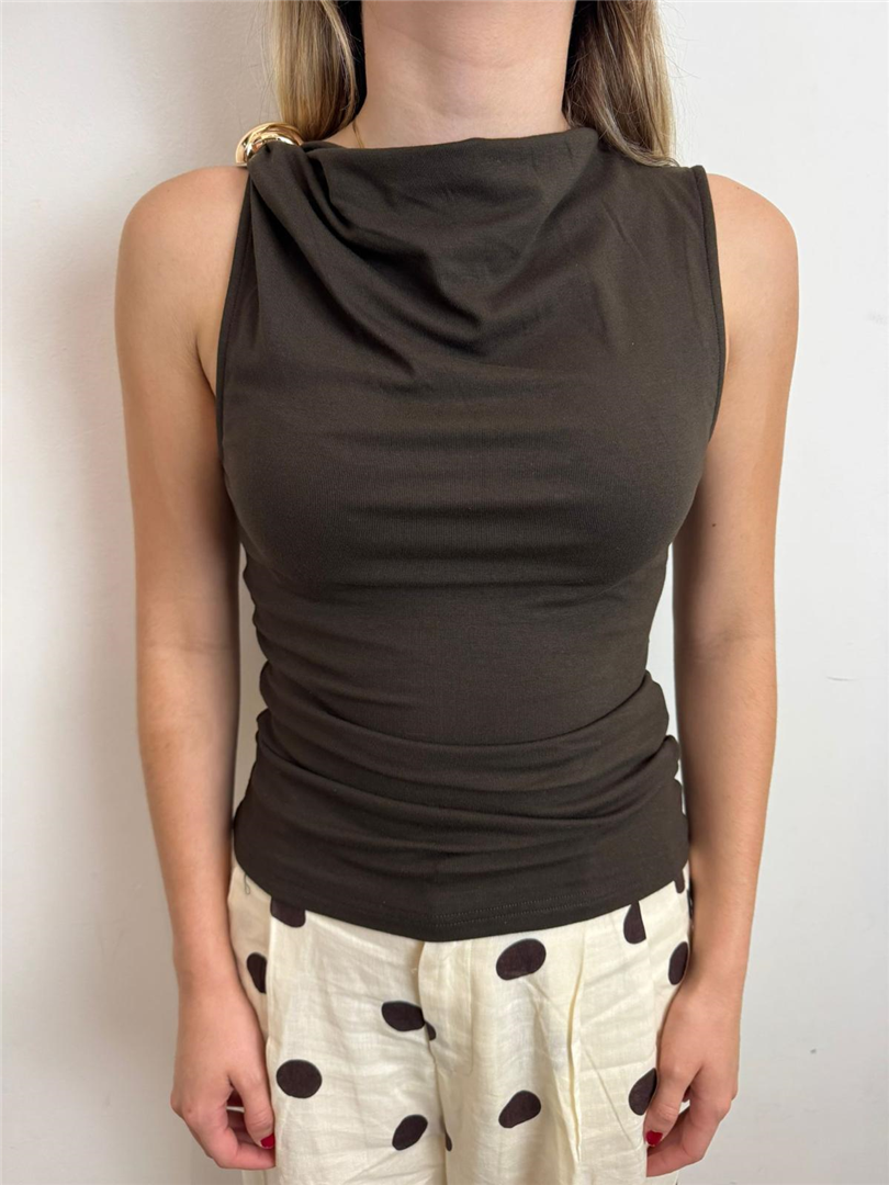 Canotta Con Accessorio Dorato Sulla Spalla Wagner - Grace & Mila Paris cod. SS2627046  color:chocolat
