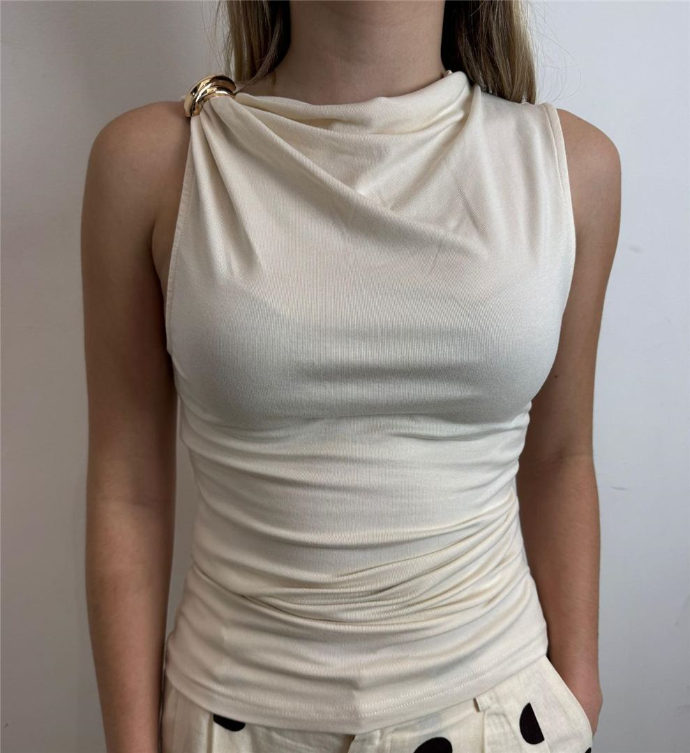 Canotta Con Accessorio Dorato Sulla Spalla Wagner - Grace & Mila Paris cod. SS2627046  color:ecru
