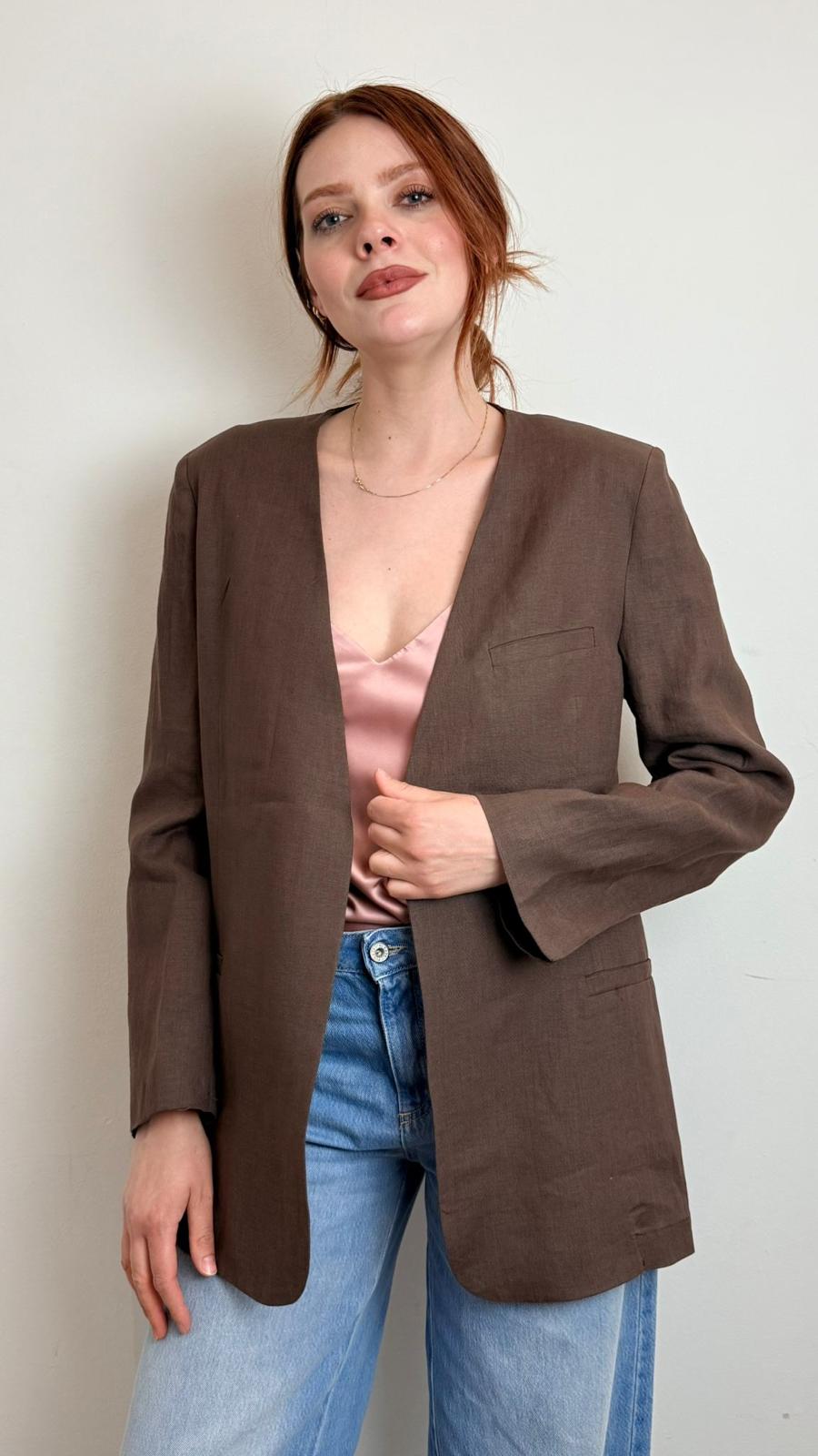 Blazer 100% Lino Senza Bottoni - Vicolo cod. TAB1580  color:moro