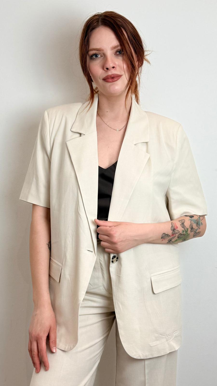 Blazer Misto Lino Manica Corta - Vicolo cod. TAB1677  color:burro
