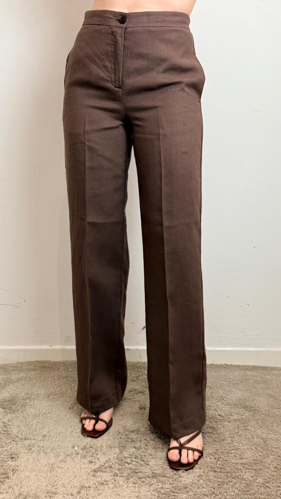 Pantalone Palazzo 100% Lino - Vicolo cod. TAB1622  color:moro