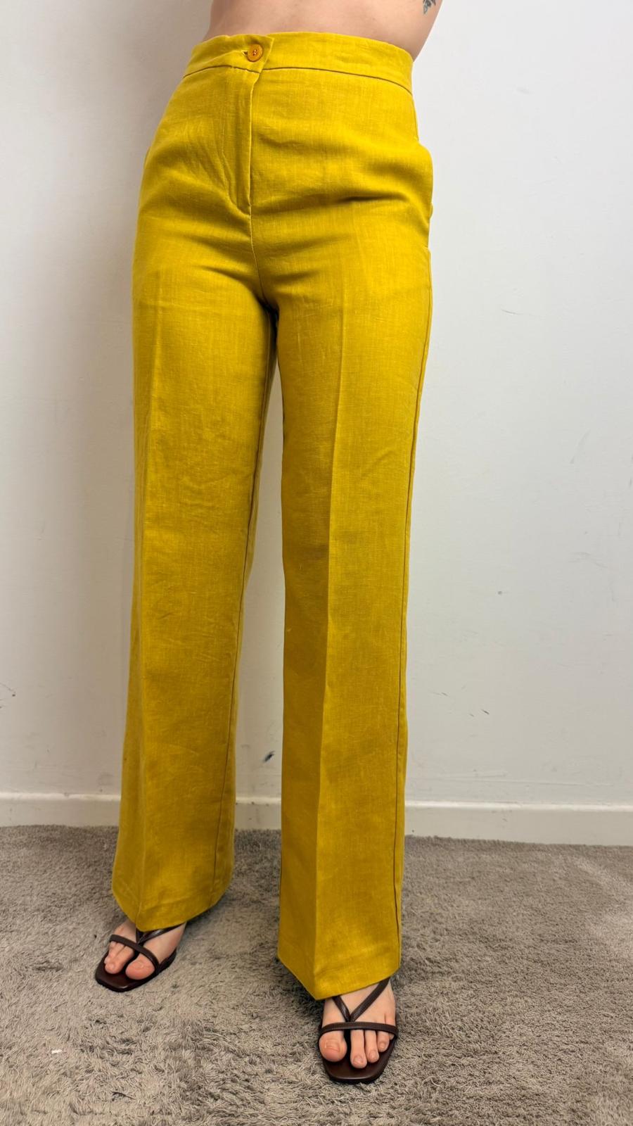Pantalone Palazzo 100% Lino - Vicolo cod. TAB1622  color:mimosa