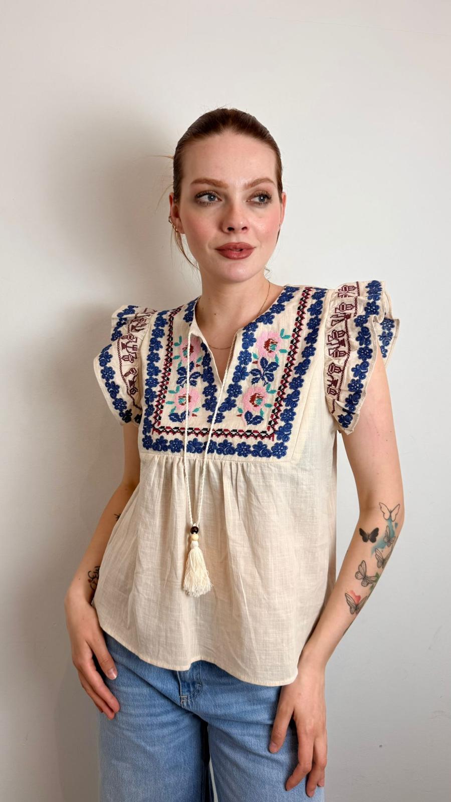 Blusa Giromanica Con Ricami - Souvenir cod. D39V1385  color:unica