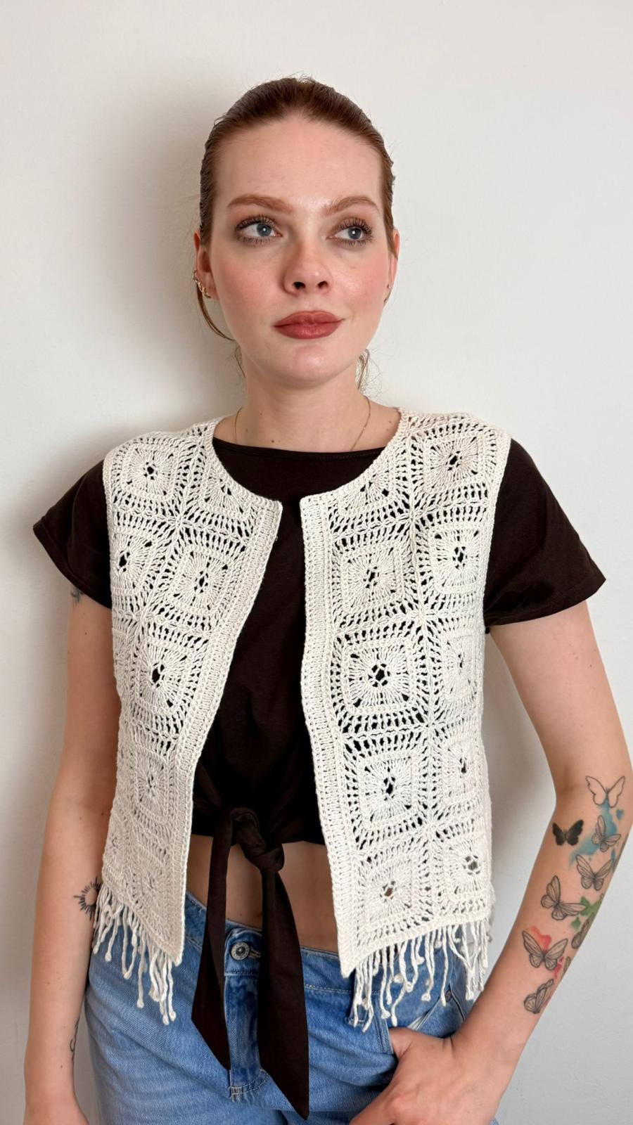 Gilet Crochet - Vicolo cod. 5AB5026  color:burro