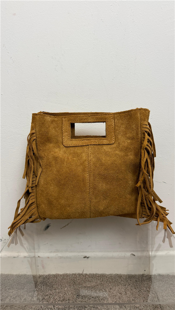 Borsa A Mano Con Tracolla E Frange Laterali, Lung. Cm 23 H. Cm 26 - Divisione Chickster's cod. M3597  color:cuoio