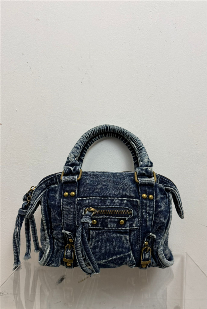Borsa Bowling Effetto Vissuto Denim Lung 23 Cm H. 21 Cm - Divisione Chickster's cod. M3604  color:blu jeans