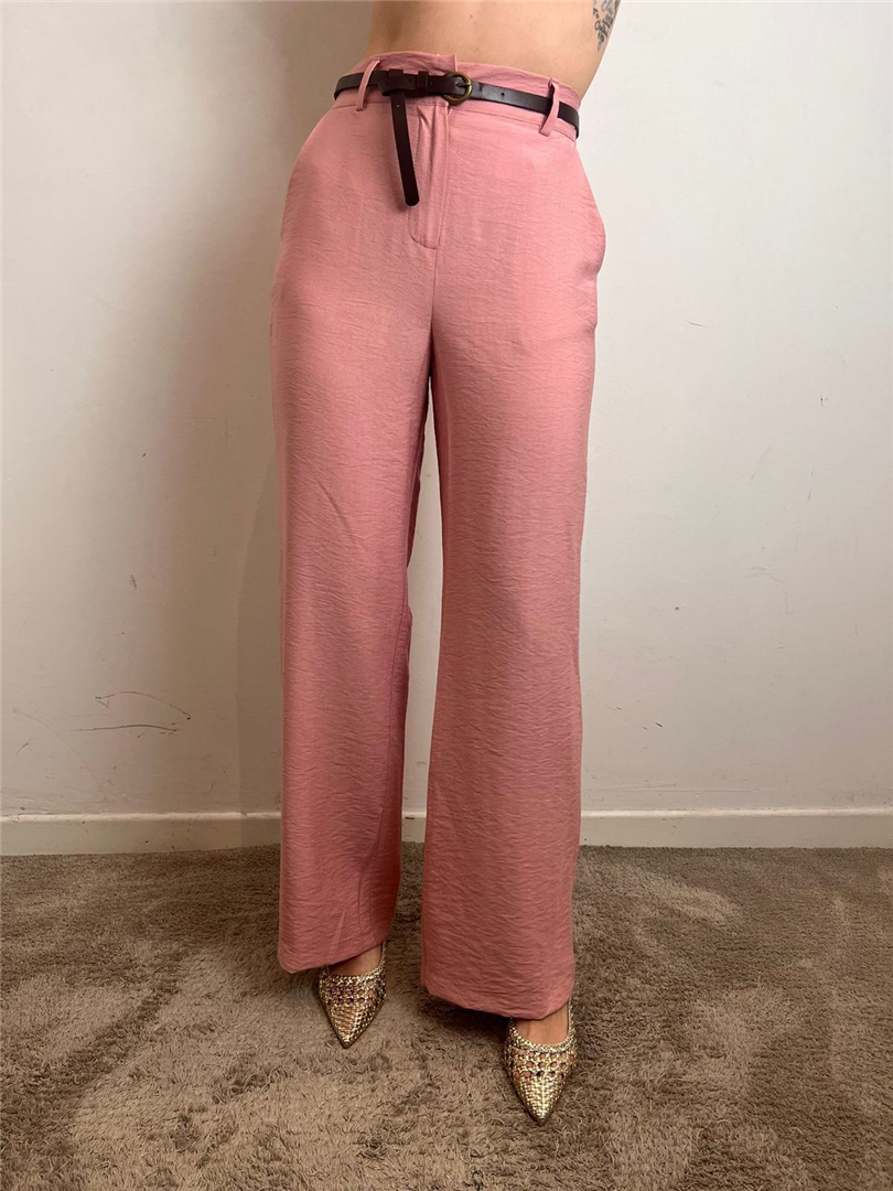 Pantalone Palazzo Con Cintura Ed Elastico In Vita - Haveone cod. PIA_Q532  color:rosa