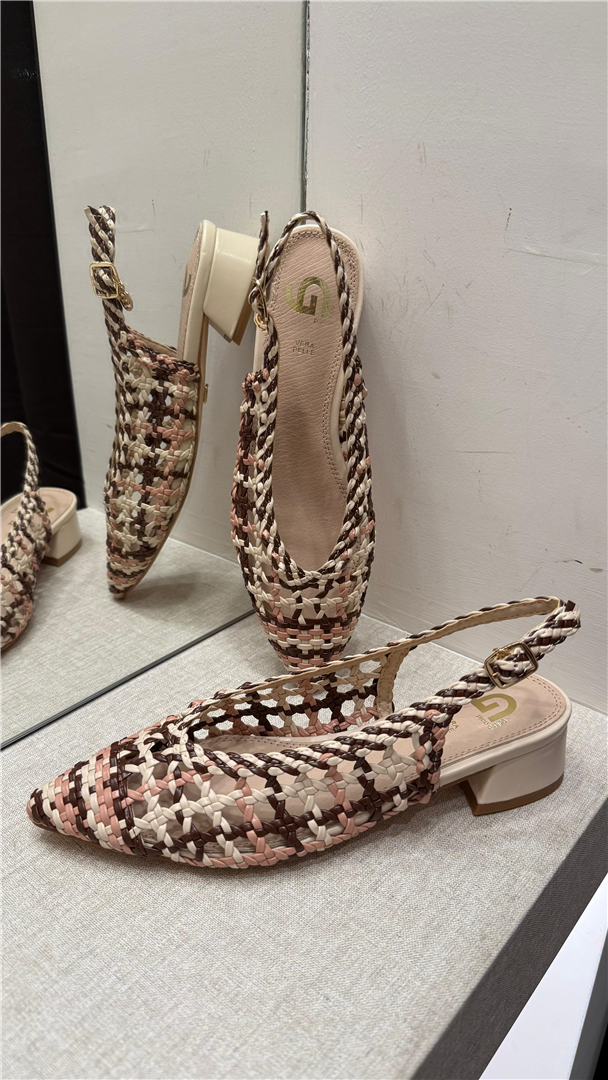 Slingback Lavorazione Intreccio Tacco Largo 3 - Gold&gold cod. GD407  color:beige