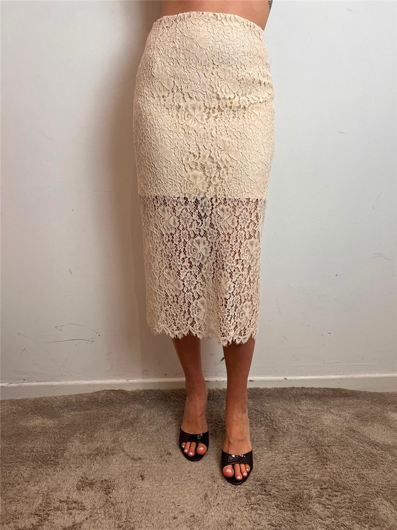 Gonna Midi In Pizzo Con Spacco Sul Retro - Imperial cod. GNP0LWT  color:gesso