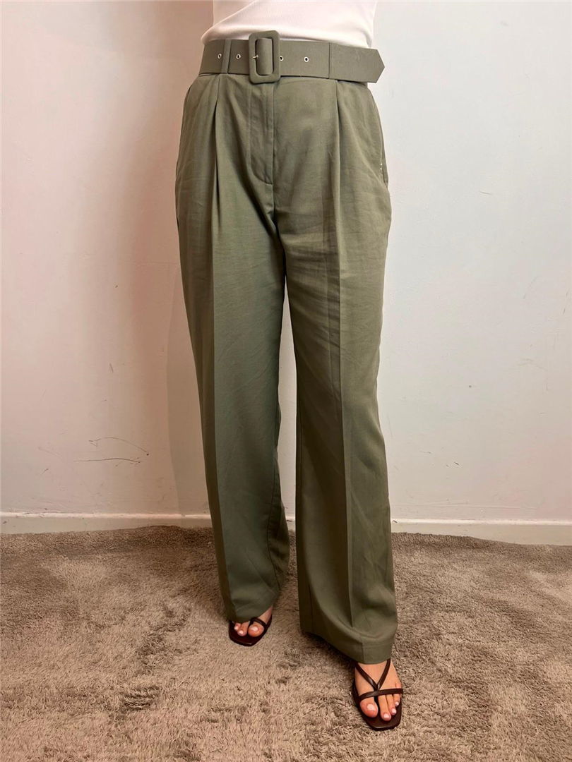 Pantalone Palazzo Con Cintura Misto Lino - Please cod. P3QCCMO000  color:salvia