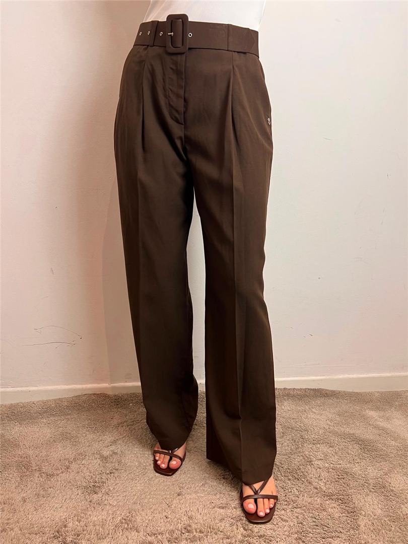 Pantalone Palazzo Con Cintura Misto Lino - Please cod. P3QCCMO000  color:moro