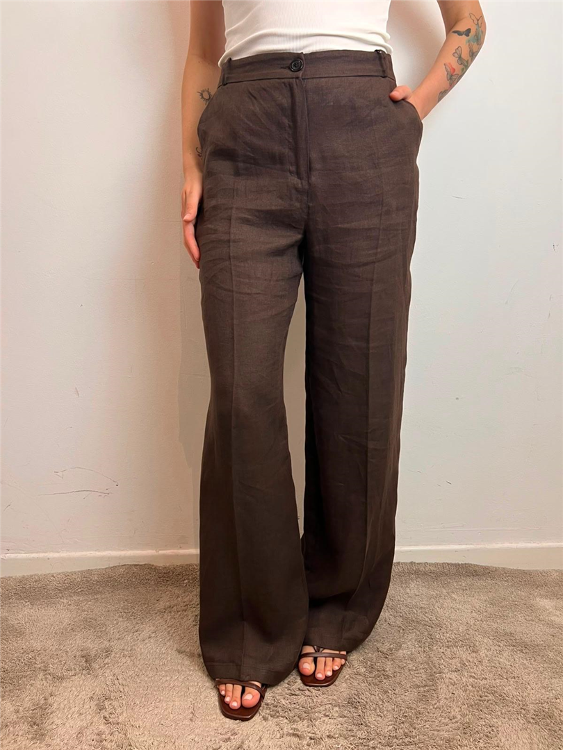 Panta Palazzo 100% Lino - Imperial cod. P9990100V  color:moro
