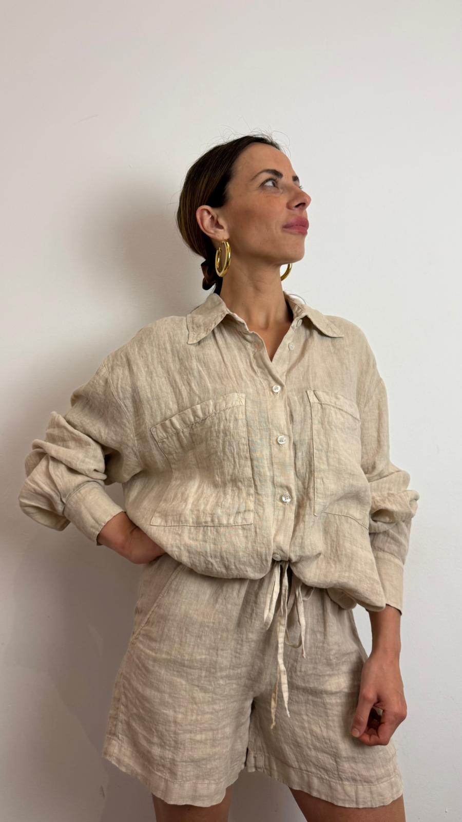Camicia Con Coulisse Sul Fondo 100% Lino - Souvenir cod. L39Y1605  color:ecr�