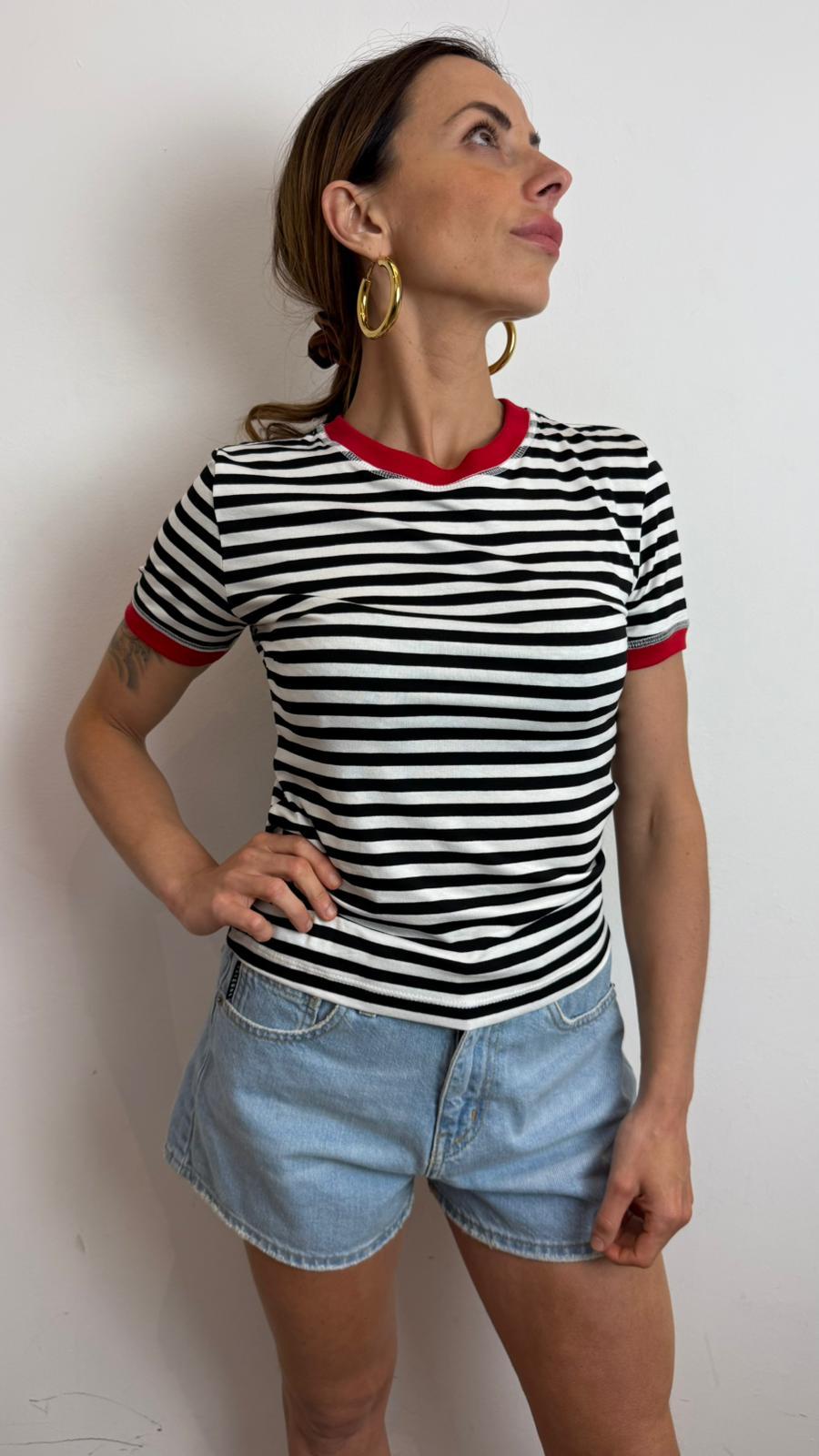 T Shirt A Righe Con Profili A Contrasto - Vicolo cod. UAB0398  color:india/celeste