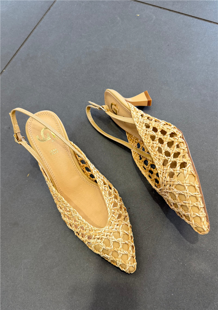 Slingback Lavoraione Intreccio In Rafia Tacco 6 - Gold&gold cod. GP947  color:naturale