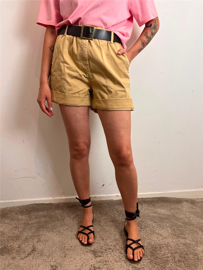 Shorts Regular Con Risvolto E Cintura - Please cod. D0JEAV2CCC  color:beige