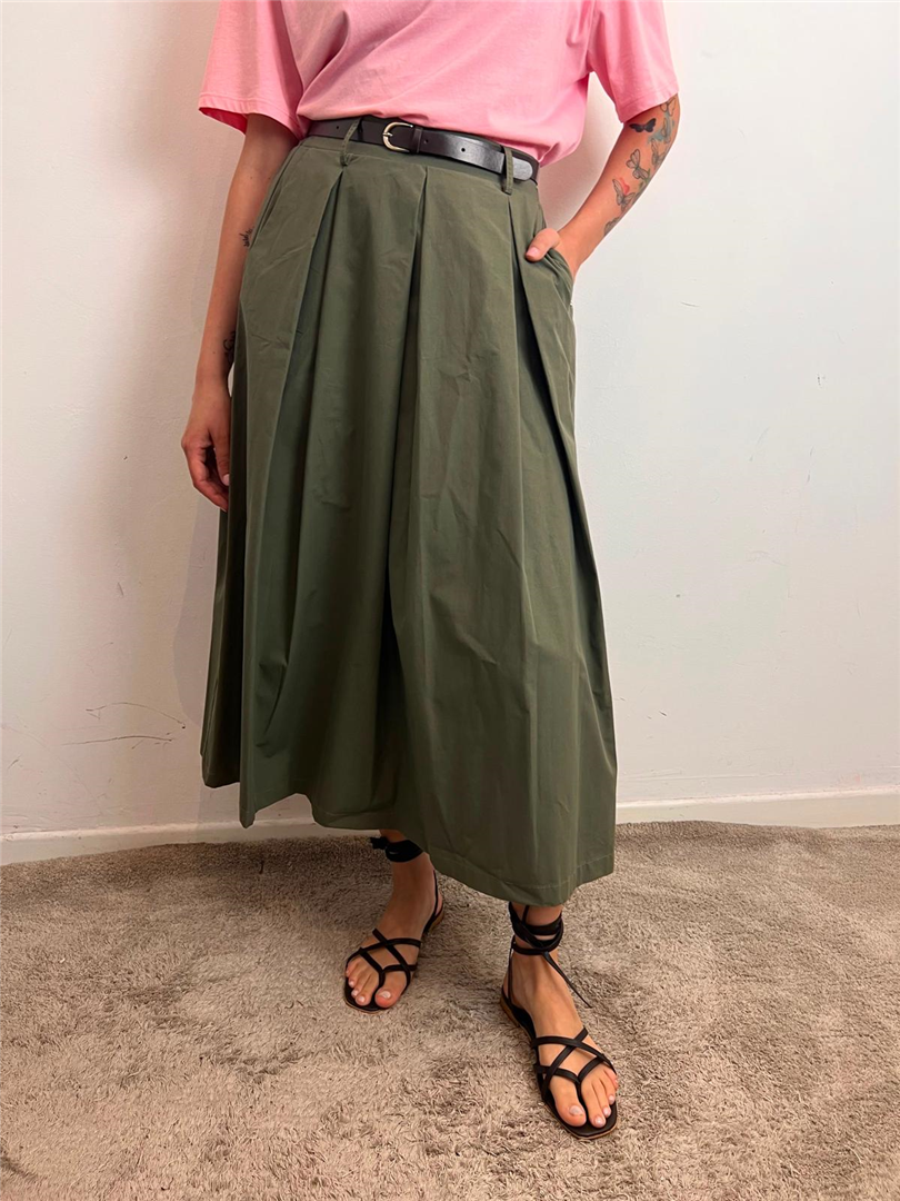 Gonna Midi A Pieghe Con Cintura - Please cod. G5LQEKO000  color:militare