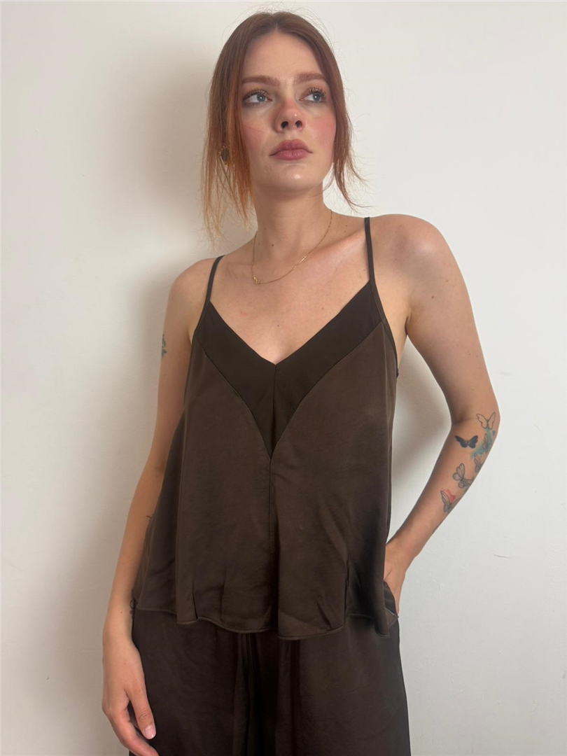 Top Raso Inserto Georgette - Haveone cod. RFL_Q201  color:moro